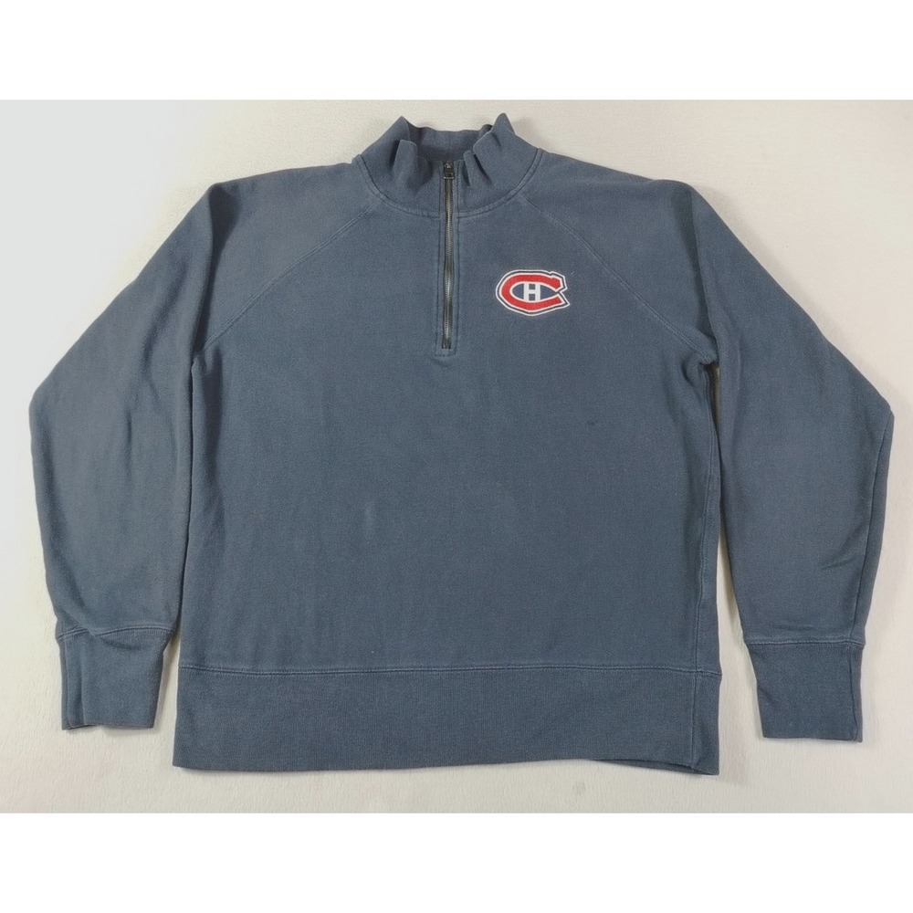 Outerstuf Sweatshirt Mens Large Blue Montreal Canadiens NHL Hockey 1/4 Zip